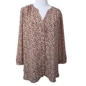 NYDJ Blouse Top Loose Flowy XL Animal‎ Print Pleats Dressy Career Office Travel